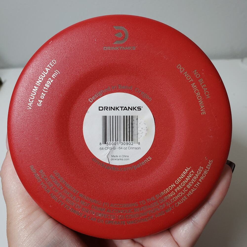 Drinktanks 64oz‎ Vacuum Insulated Travel Cup Mug Growler Crimson Red Camping New - Picture 4 of 11